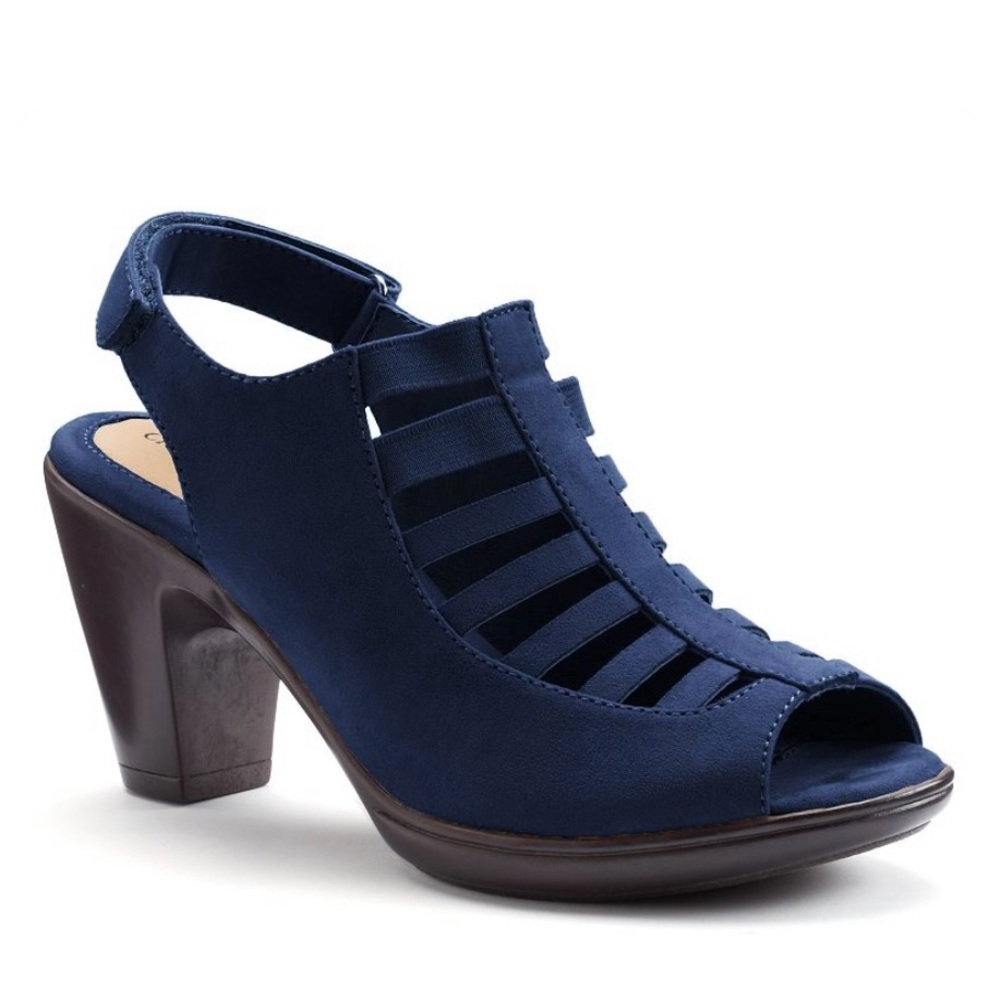 NWOT Croft & Barrow Shay Ortholite Navy Blue Caged Heels, Size 9.5